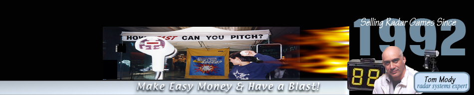 Tom Mody selling radar gun  speed pitch games since 1992
